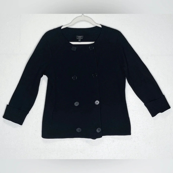 Talbots 100% Merino Wool Black Sweater Large Decorative Buttons Snap Closure - Picture 1 of 5